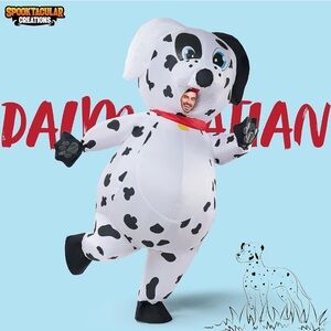 Inflatable Dalmatian Costume for Men - White with Black Spots
